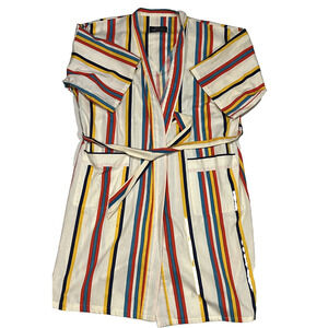 Vintage 60s 70s Weldon Robe Striped Red Yellow Green One Size Pockets Tie